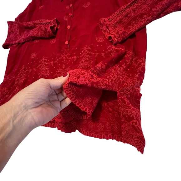 Johnny Was Antik Lace Collared Long Sleeve Blouse Red embroidered fairy whimsy M - Picture 10 of 16